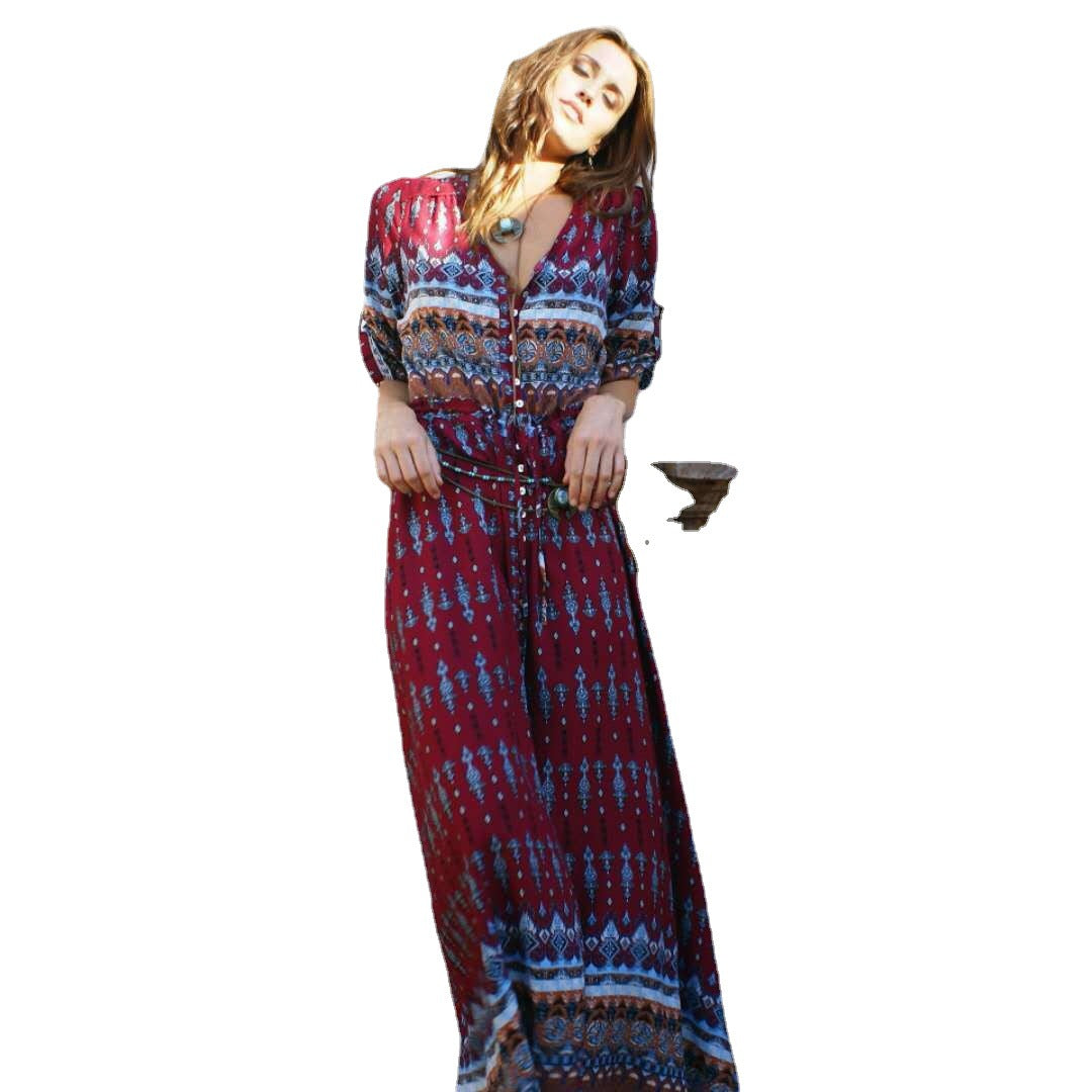 Women's Clothing Plus Color Bohemian Print New Dress Beach Skirt