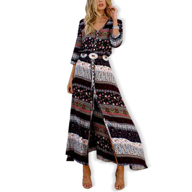 Women's Clothing Plus Color Bohemian Print New Dress Beach Skirt