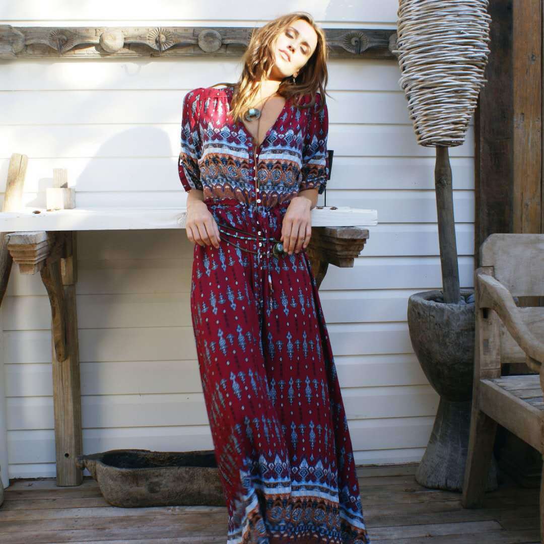 Women's Clothing Plus Color Bohemian Print New Dress Beach Skirt