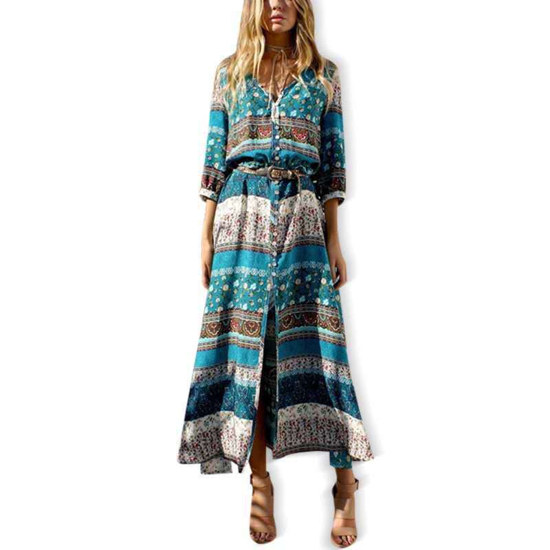 Women's Clothing Plus Color Bohemian Print New Dress Beach Skirt